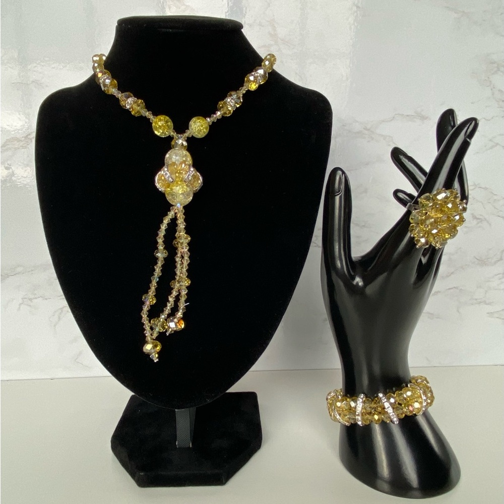 Yellow Necklace + Bracelet + Ring Set - Picture 1 of 10